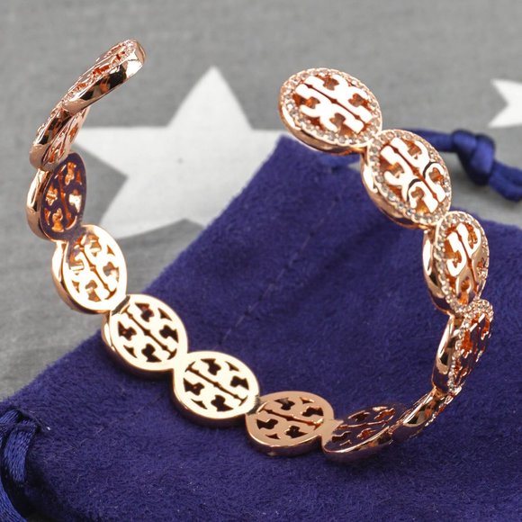 NEW Tory Burch Miller Pave Repeating Logo Cuff Bracelet Bangle in Rose Gold - Picture 5 of 5